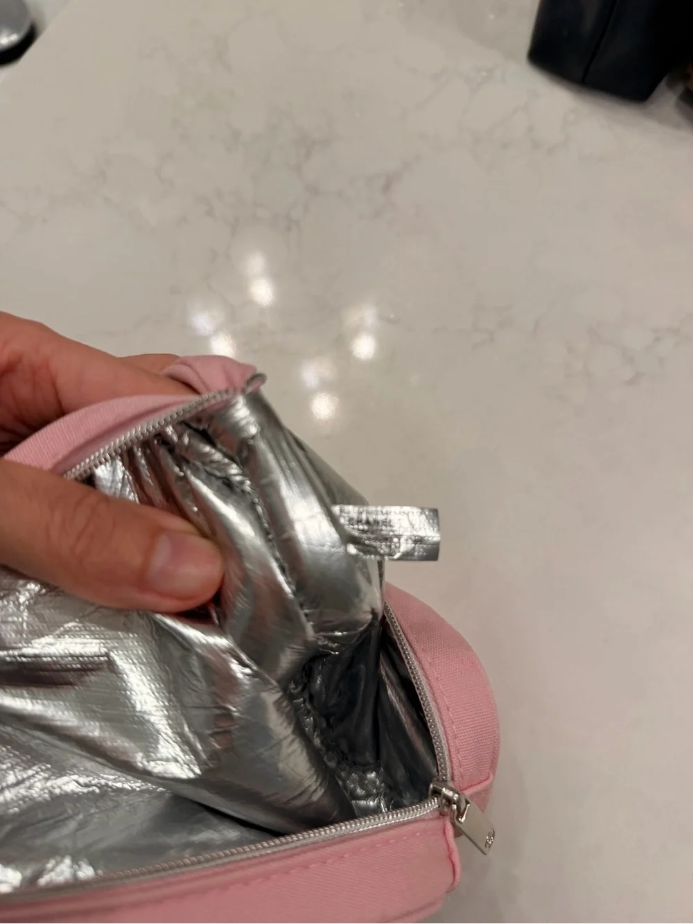 CHANEL Pink Round Cosmetic Case with Silver CC Emblem